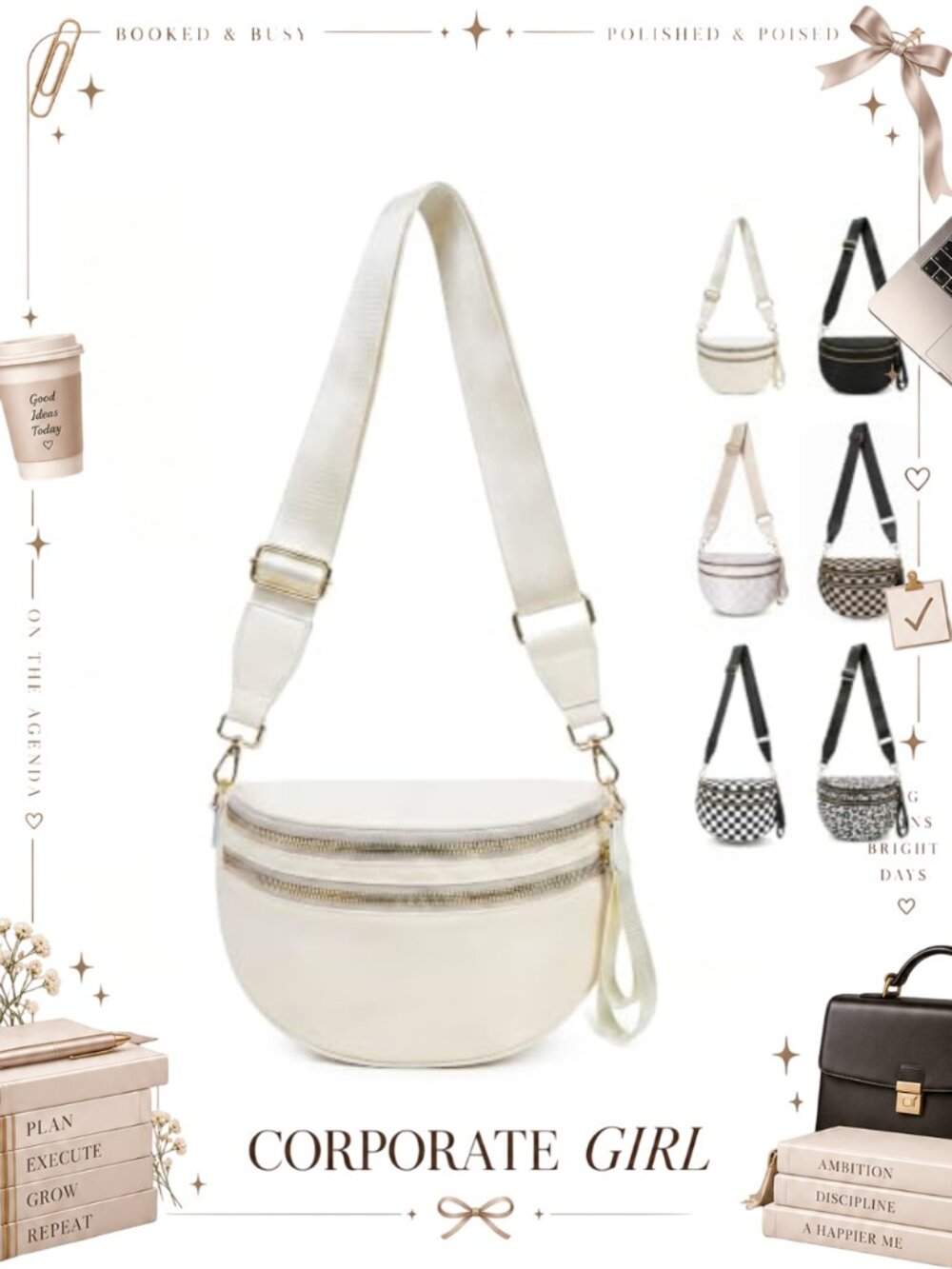 WITERY Checkered Nylon Crossbody Bag Wide Adjustable Strap Fanny Pack